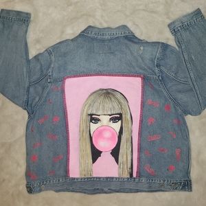 Barbiecore handpainted Lucky Brand denim jacket